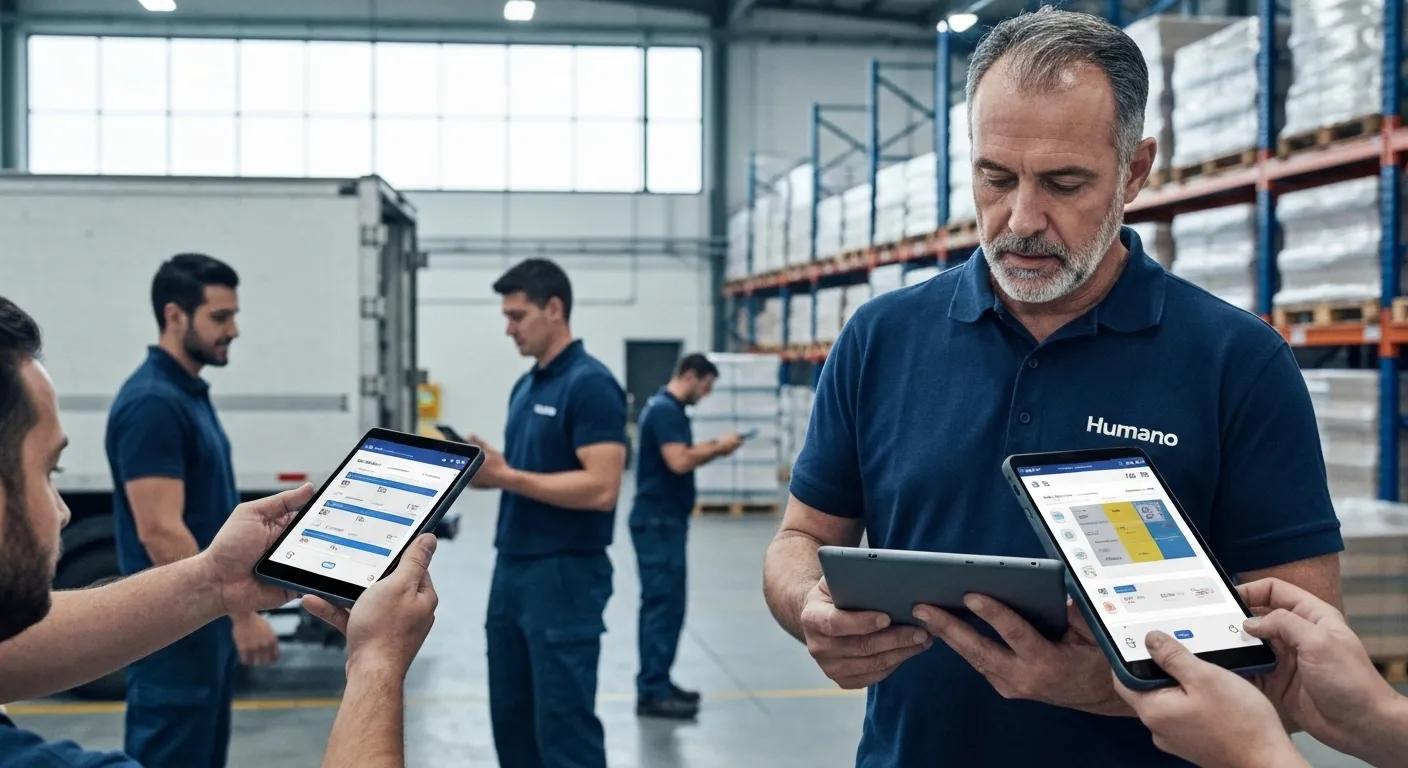 Humano's lumper service workflow featuring digital scheduling and team readiness in a warehouse setting
