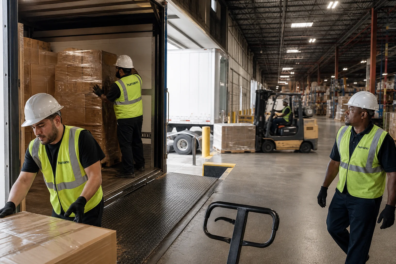 Lumper crew handling dallas pick and pack fulfillment operations at a Dallas Fort Worth distribution center loading dock