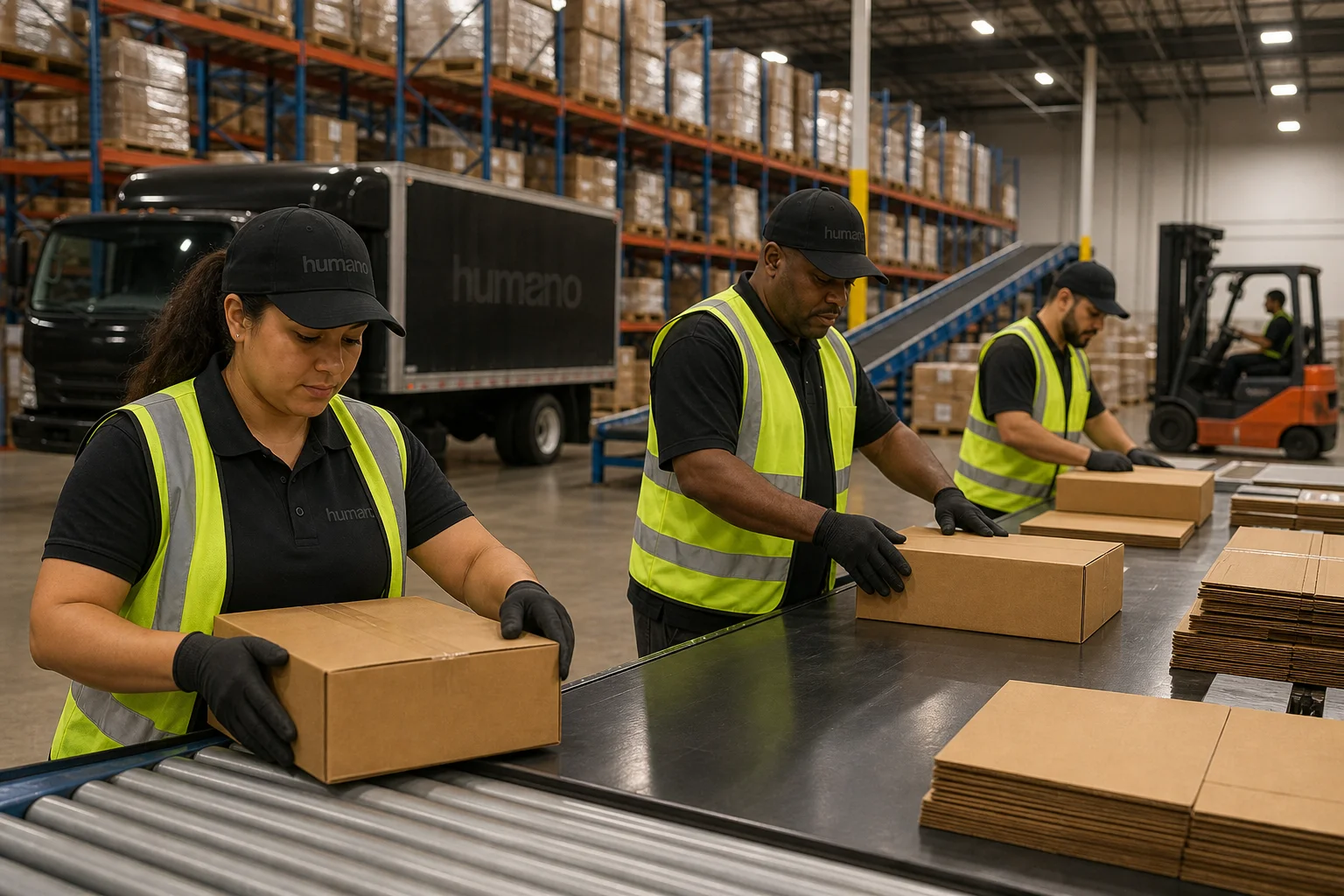 Humano lumper crew managing southern california pick and pack operations at a Los Angeles area warehouse fulfillment center