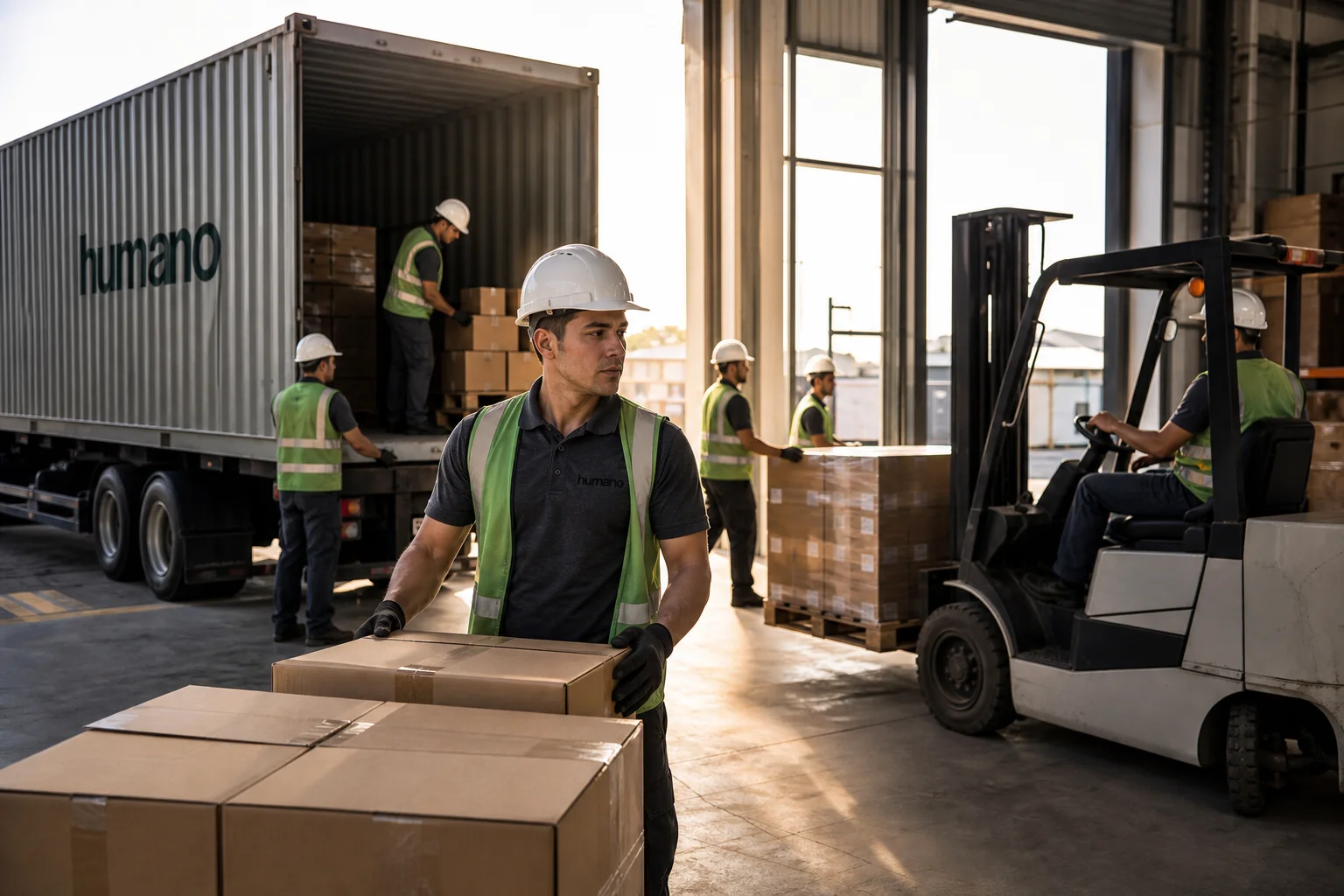Warehouse team unloading a shipping container, illustrating the in-house vs outsourced dtc fulfillment decision