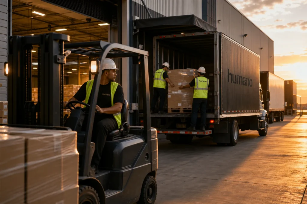 Dock crew loading a trailer, illustrating the choice between running your own dock crew vs an outsourced managed crew at a retail DC