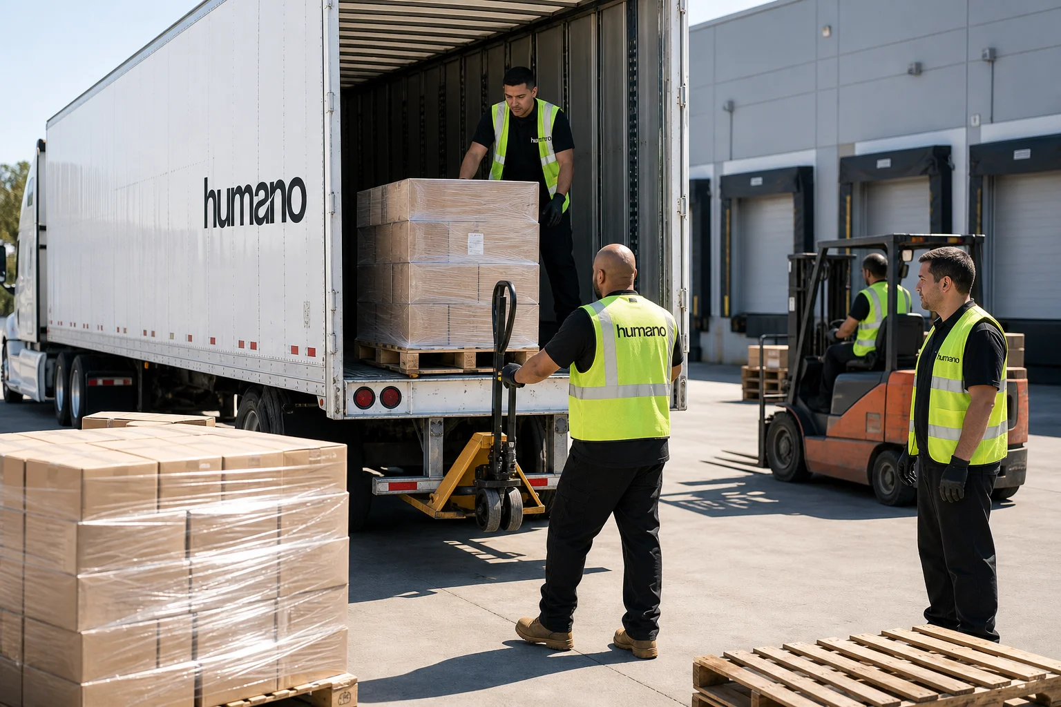 Lumper crew unloading freight from a trailer at a warehouse inbound dock before a lumper provider is hired