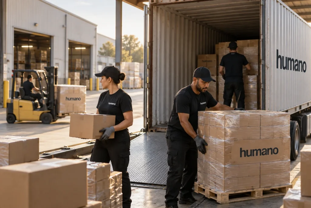 Dock crew loading a shipping container, illustrating what a real dock labor SLA looks like in daily operations